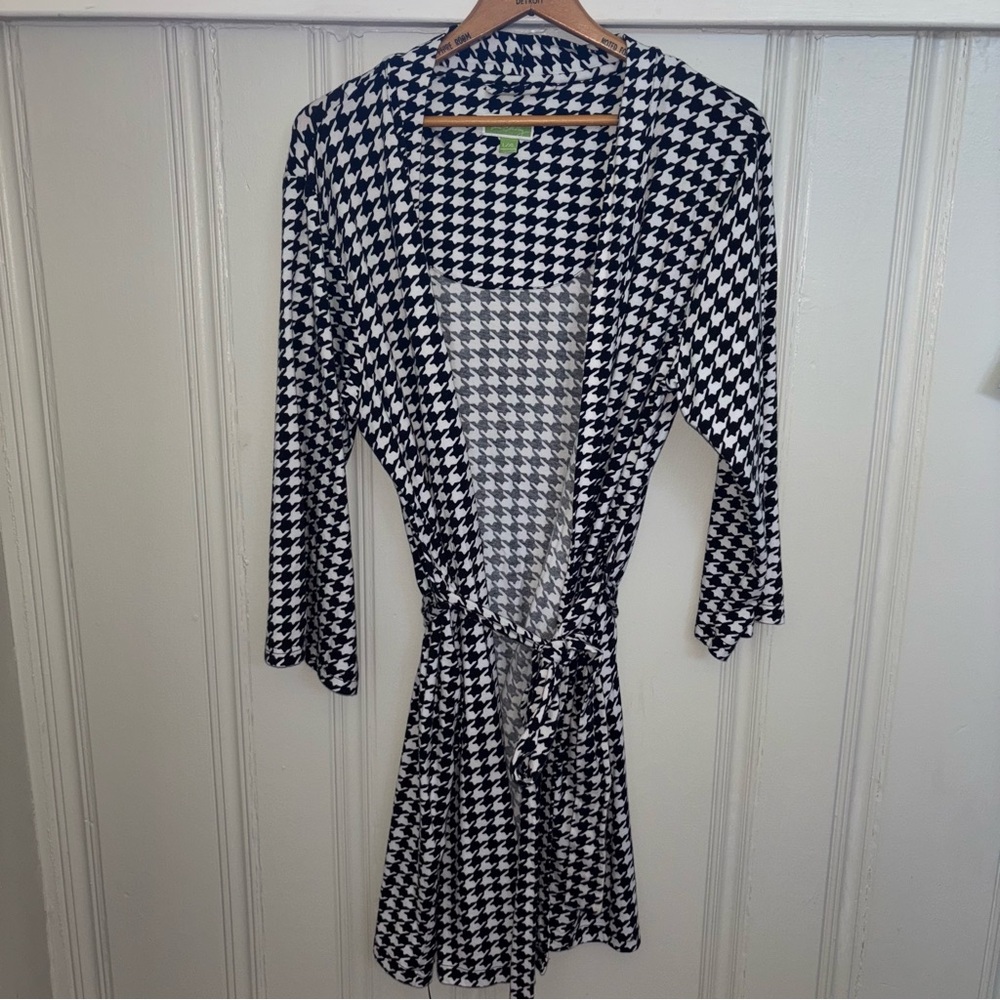 Vera Bradley cotton blend black and white houndstooth bath Lounge robe XL/L